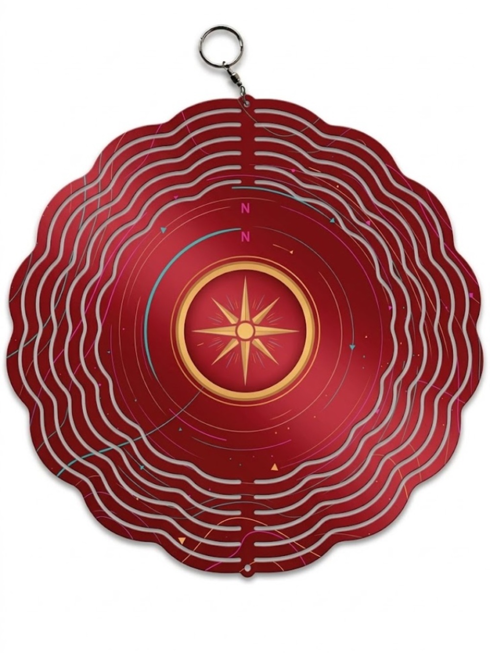 10" Red Compass Topographic Kinetic Wind Spinner - Metal Hanging Yard Decor